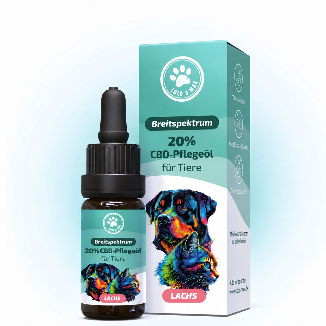 CBD-Pflegeöl für Tiere, 20% Breitband, mit Hund und Katze.