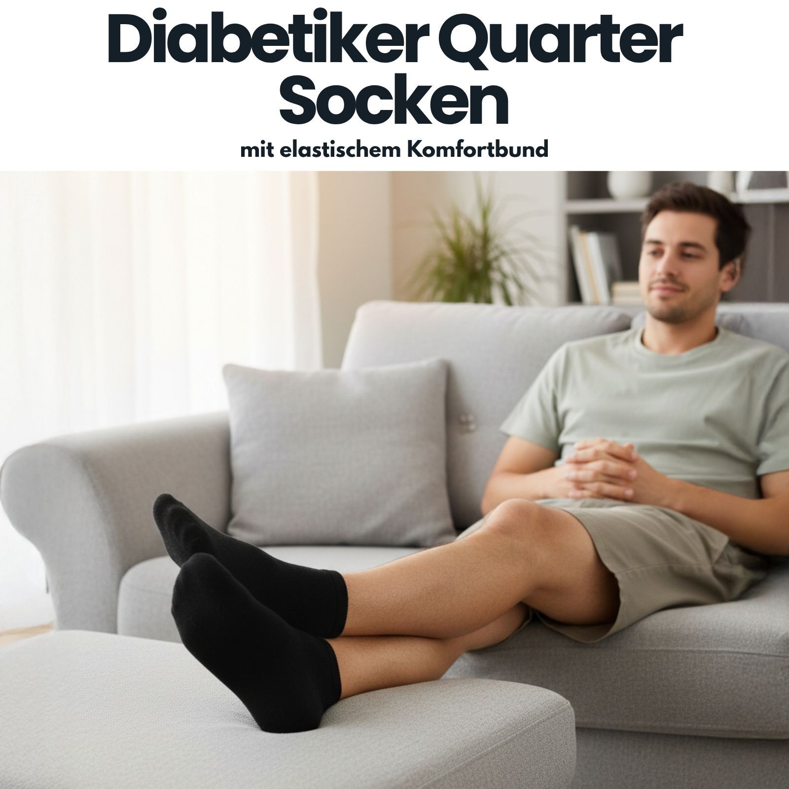 Diabetiker Quarter Socken mit Komfortbund ohne Gummi & ohne Naht für Damen und Herren