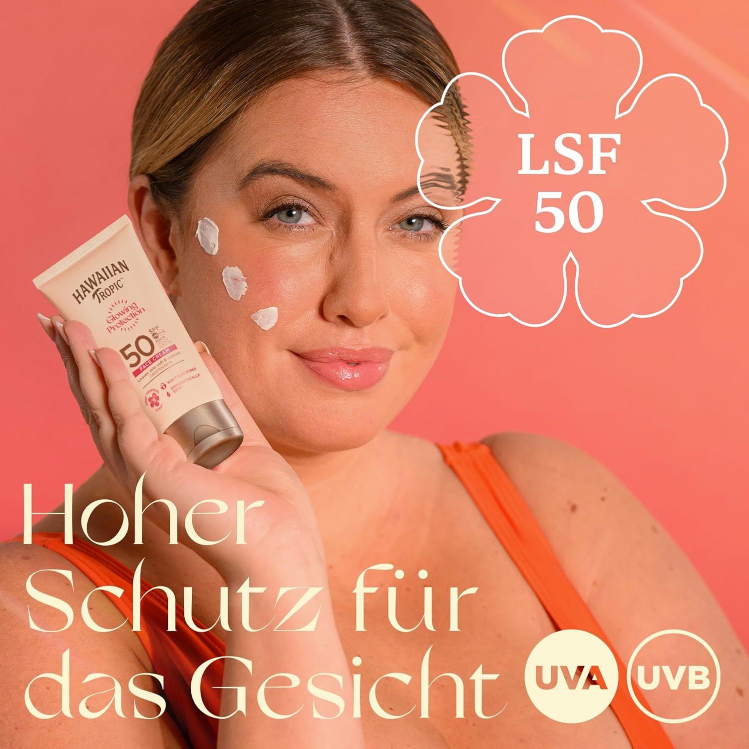Hawaiian Tropic | Glowing Protection Gesichts-Sonnenlotion, wasserfeste Sonnencreme mit LSF 50 UVA-