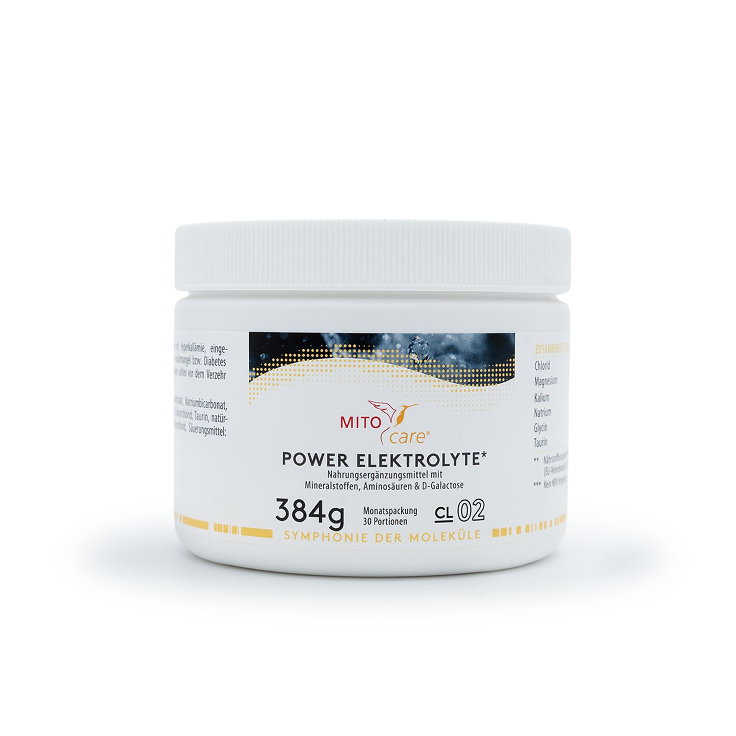 MITOcare® Power Elektrolyte Dose, 384g Pulver. Enthält Mineralstoffe, Aminosäuren & D-Galactose.