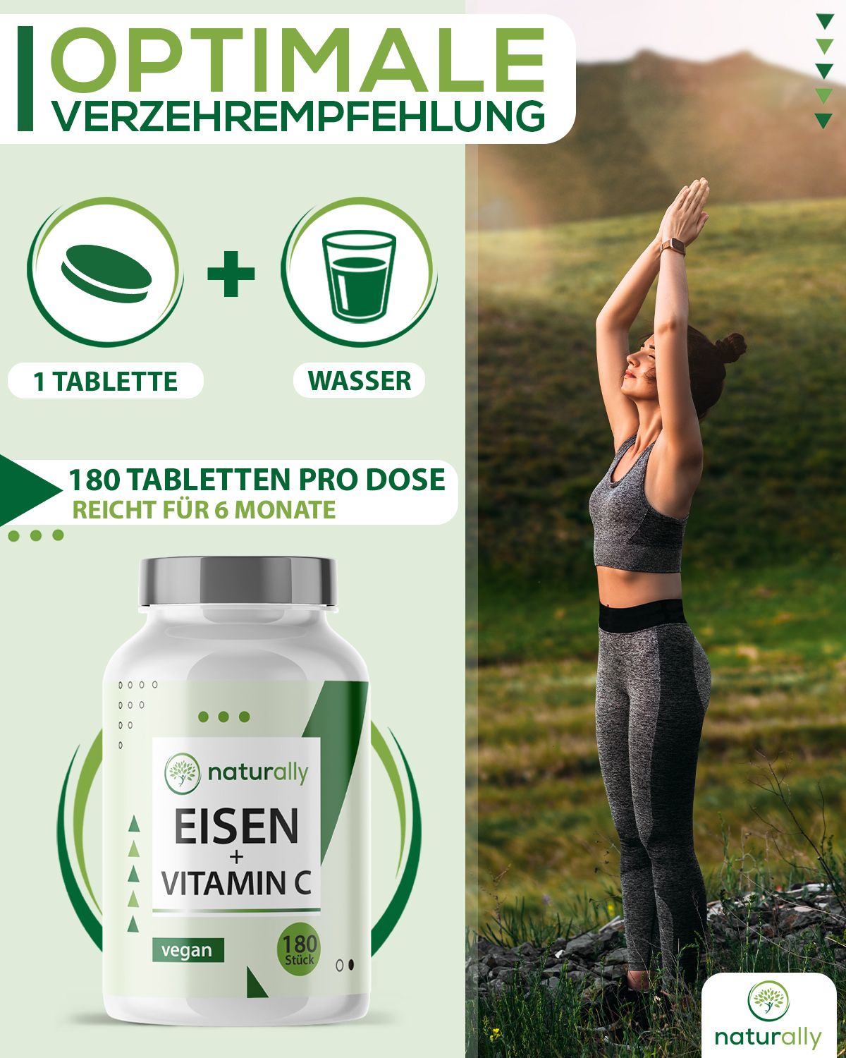 naturally Eisen und Vitamin C | 20mg Eisenbisglycinat, 40mg Vitamin C