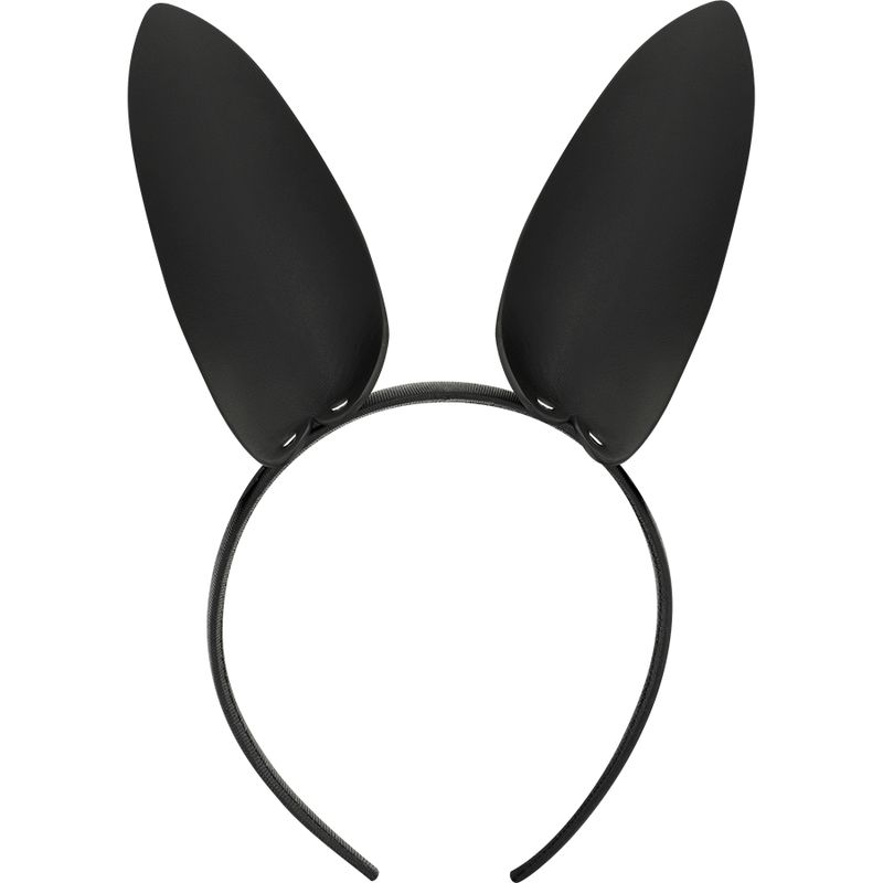 Schwarzes Stirnband mit Hasenohren. Ohren aus Leder, am Stirnband befestigt.