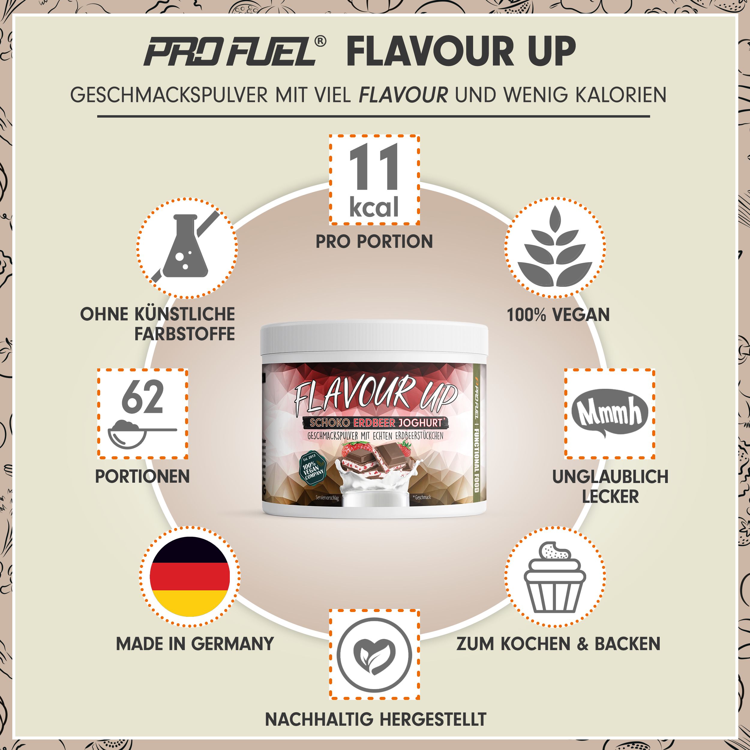 ProFuel - FLAVOUR UP Geschmackspulver - Schoko Erdbeer Joghurt - nur 11 kcal pro Portion