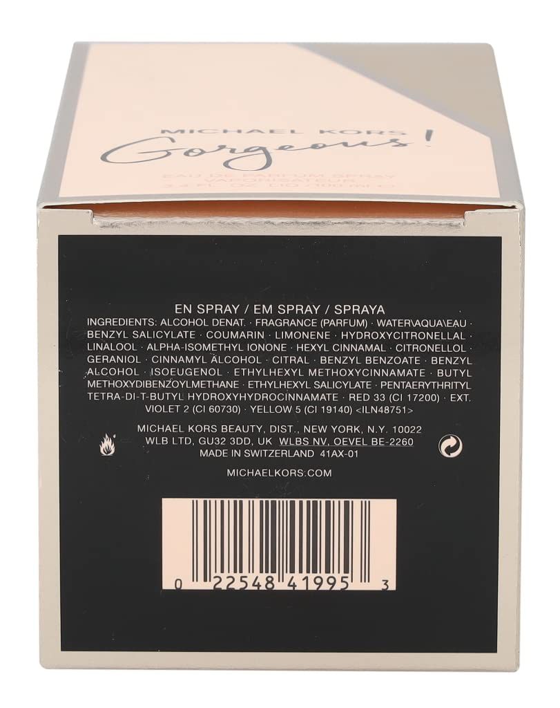 Michael Kors Gorgeous Eau de Parfum Flakon mit schwarzem Verschluss.