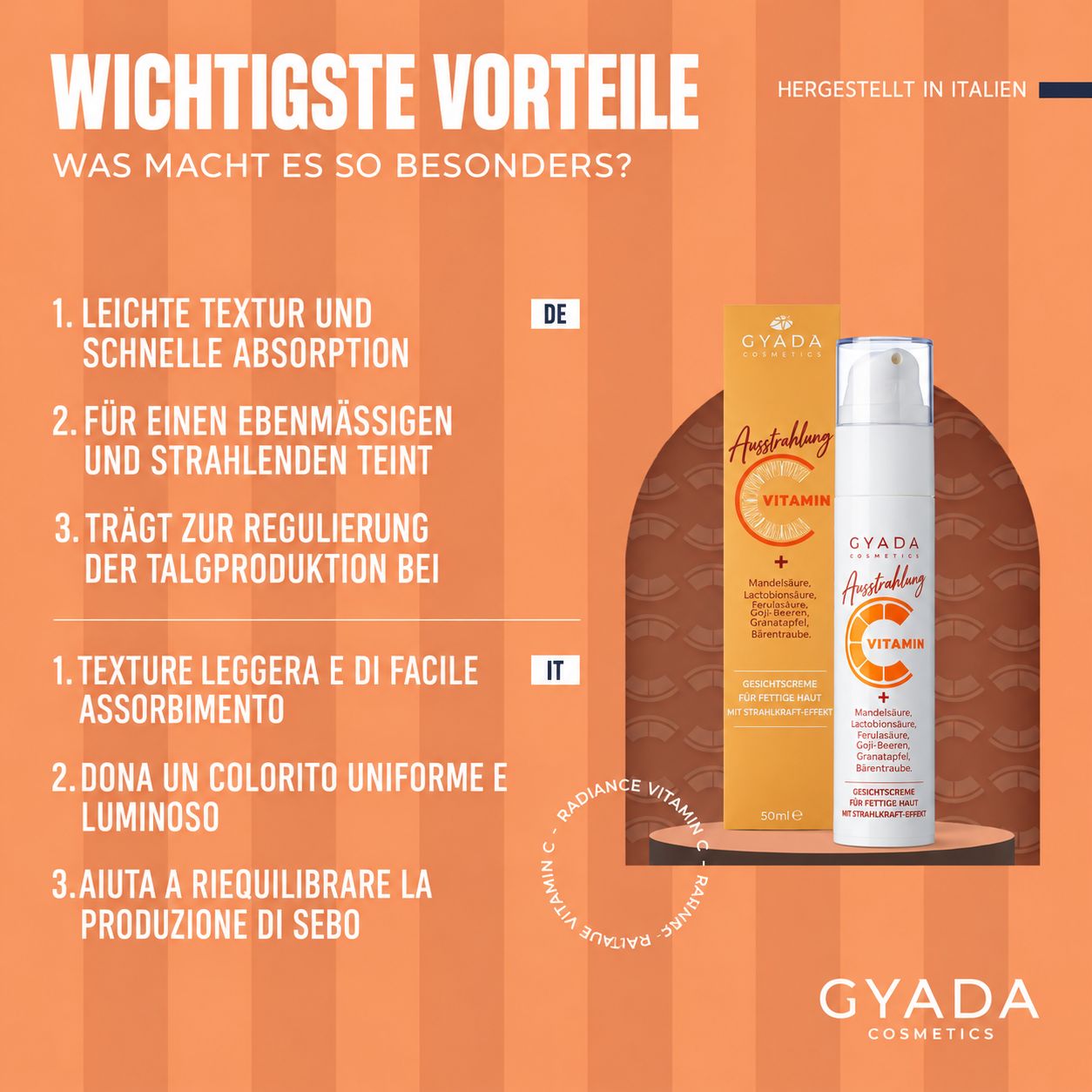 Gyada Radiance Vitamin C Gesichtscreme für fettige Haut, 50 ml.