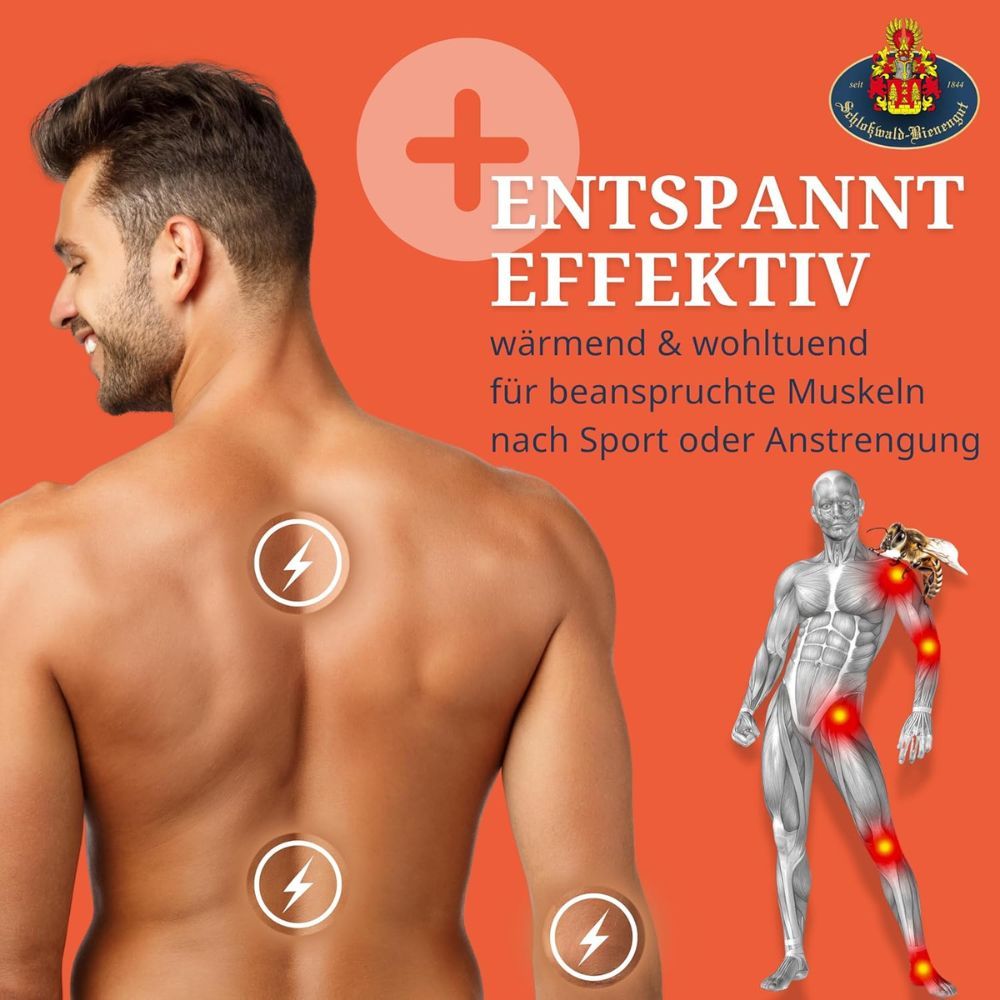 Mann mit API-HOT® Bienengift-Salbe.  Entspannt effektiv.  Wärmend für Muskeln nach Sport.