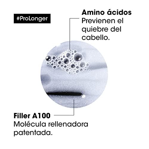 Nahaufnahme von Schaumblasen. Text: Aminosäuren verhindern Haarbruch. Filler A100, patentiertes Füllmolekül.