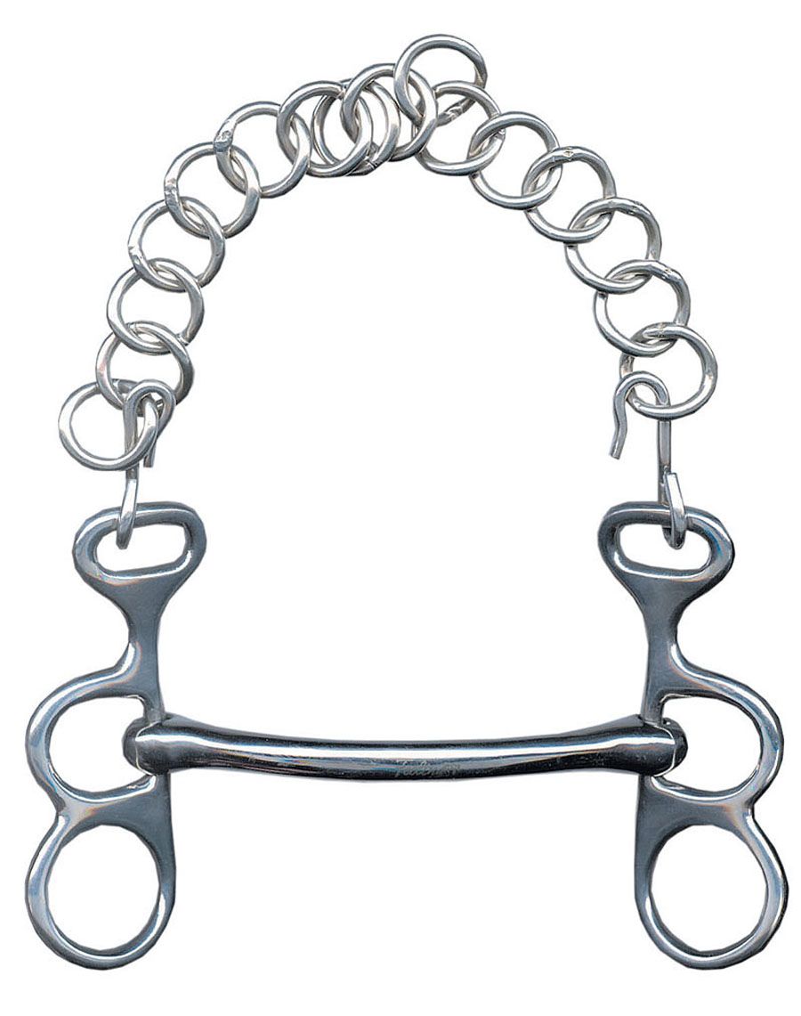 Gebiss mit kleinen Ringen. Metall, silberfarben. Für Pferde.