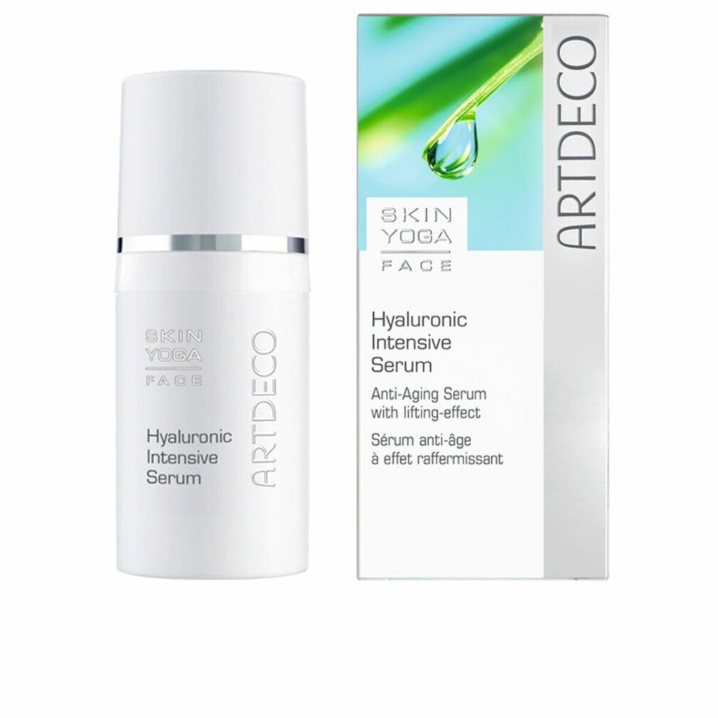 Artdeco Skin Yoga Face Hyaluronic Intensive Serum. Weiße Flasche. Text: Hyaluronic Intensive Serum. Marke: Artdeco.