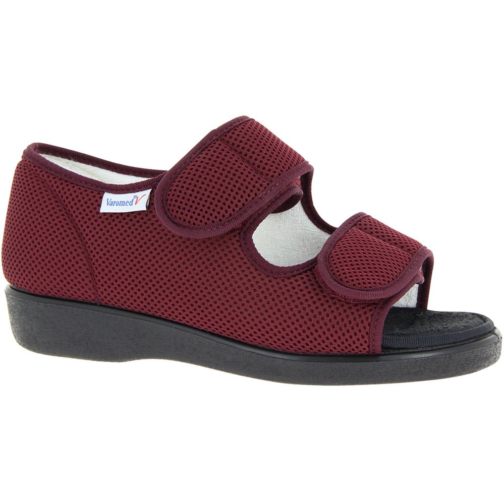 Bordeauxroter Varomed Halbschuh "Göteborg" Weite L mit Klettverschluss. Offene Zehenpartie, Mesh-Obermaterial, flache Sohle.