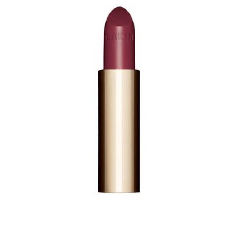 Lippenstift mit goldfarbener Hülse und burgunderroter Spitze. Auf der Spitze steht "CLARINS".
