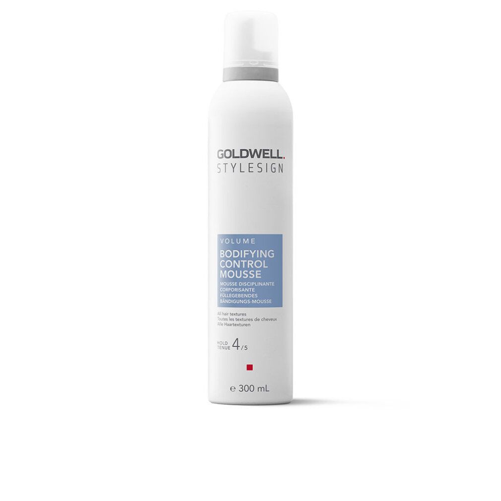 Goldwell Stylesign Volume Bodifying Control Mousse. Weiße Flasche mit blauem Etikett. Volumenangabe 4/5. 300 ml.