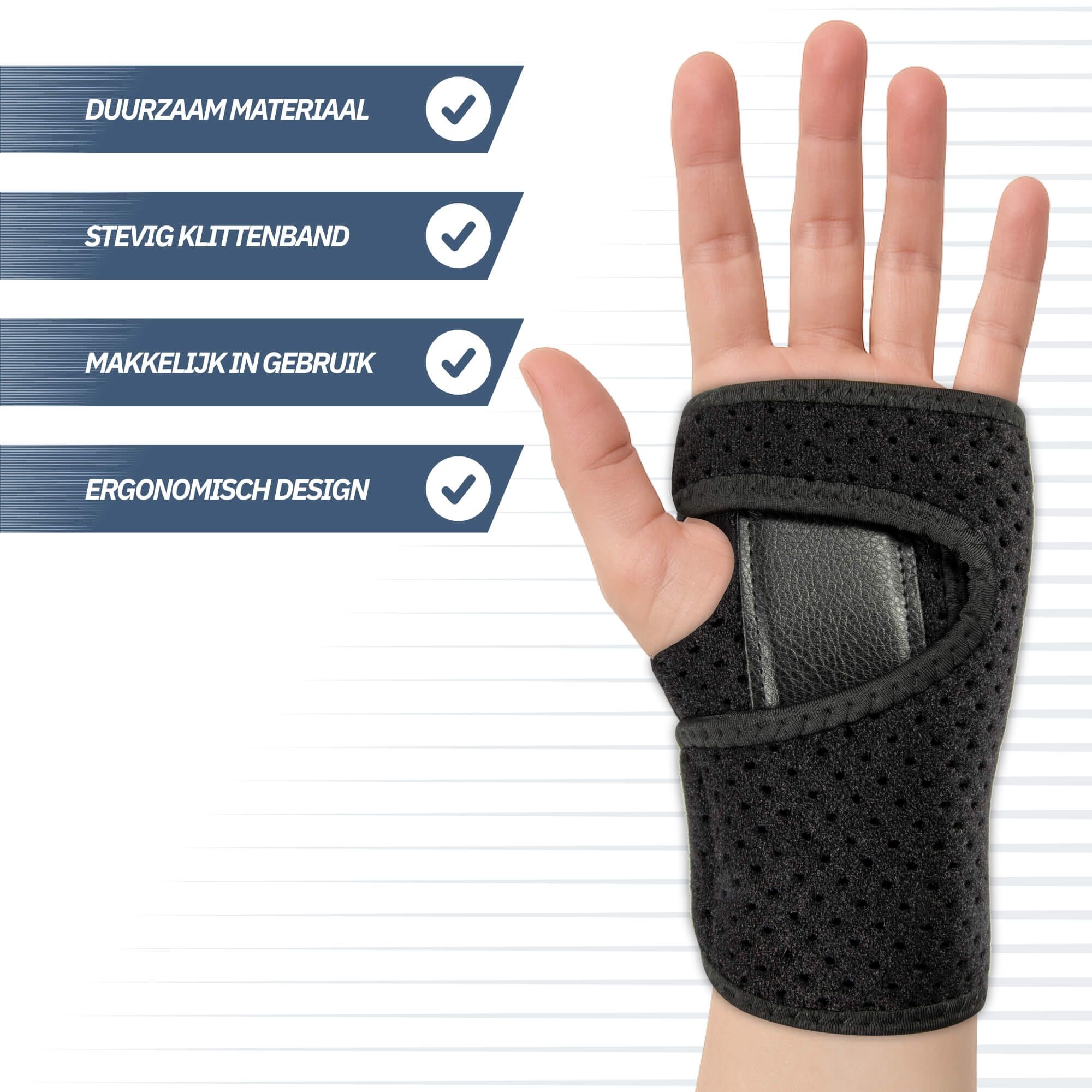 Verpackung einer schwarzen Handgelenkbandage mit Anleitung und Bandage.