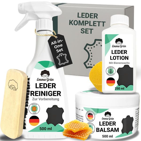 Emma Grün® Lederpflege Komplettset mit Reiniger, Lotion & Balsam