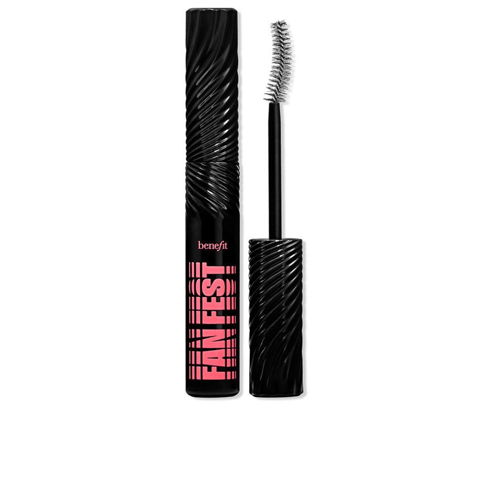 Schwarze Mascara mit Bürste. Auf dem Mascarabehälter steht "FAN FEST" in Pink.