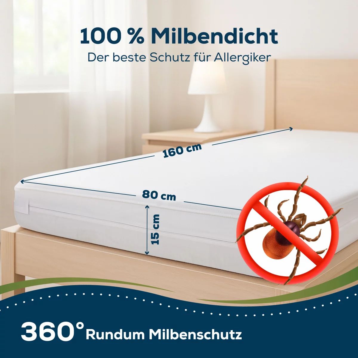 Sensalou Matratzenbezug mit Reissverschluss wasserdicht - 80x160x15cm Matratzenhülle für Allergiker