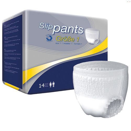 Slip-Pants Premium, Größe 1, in Verpackung. 14 Stück. Produktbezeichnung und Größenangabe auf der Verpackung.