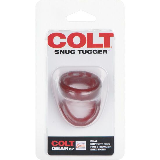 Verpackung mit einem dunkelroten Penis- und Hodensupportring aus flexiblem Material.