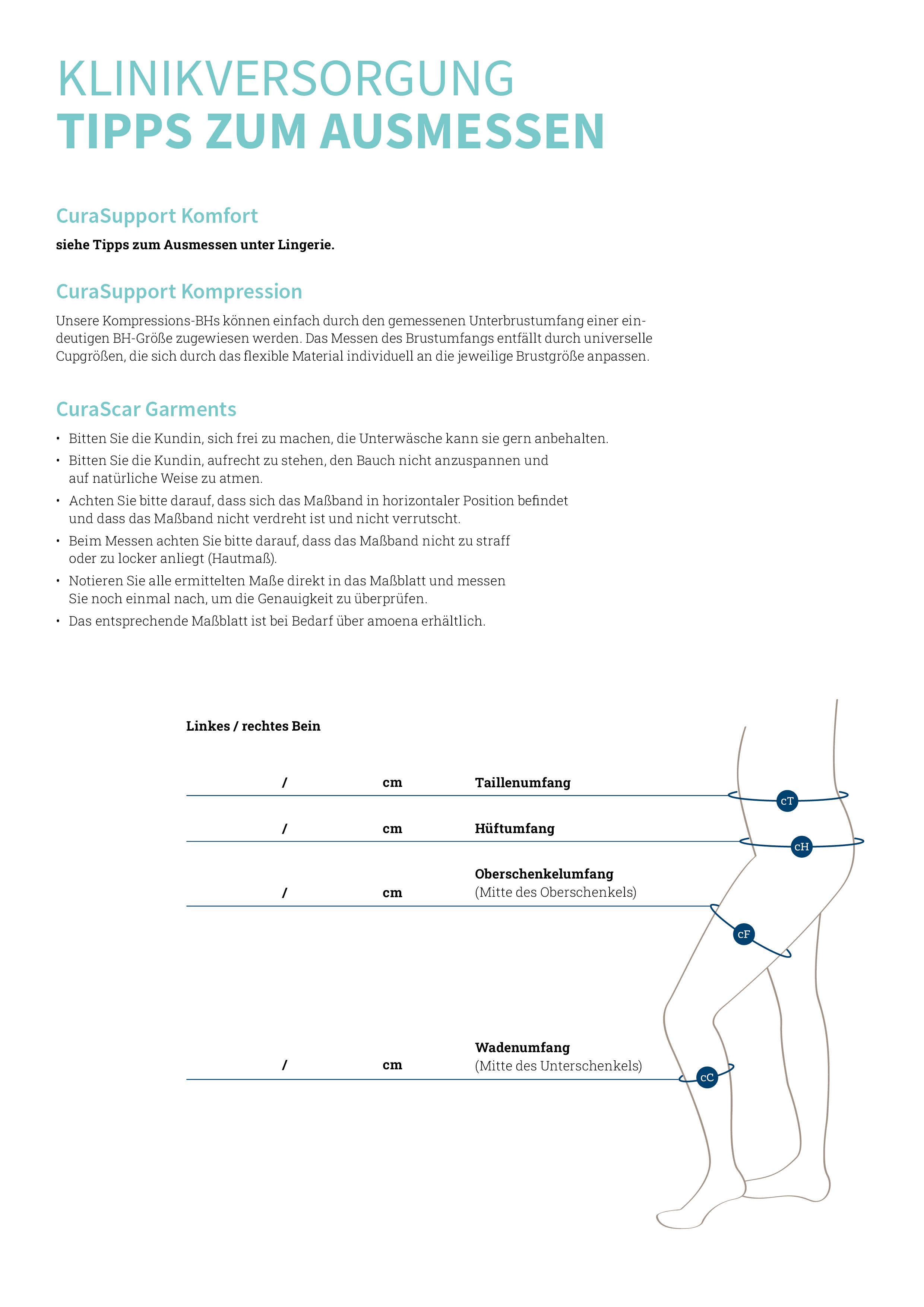 Infografik: Tipps zum Ausmessen. Text und Illustrationen zur Brustumfang- und Taillenmessung.