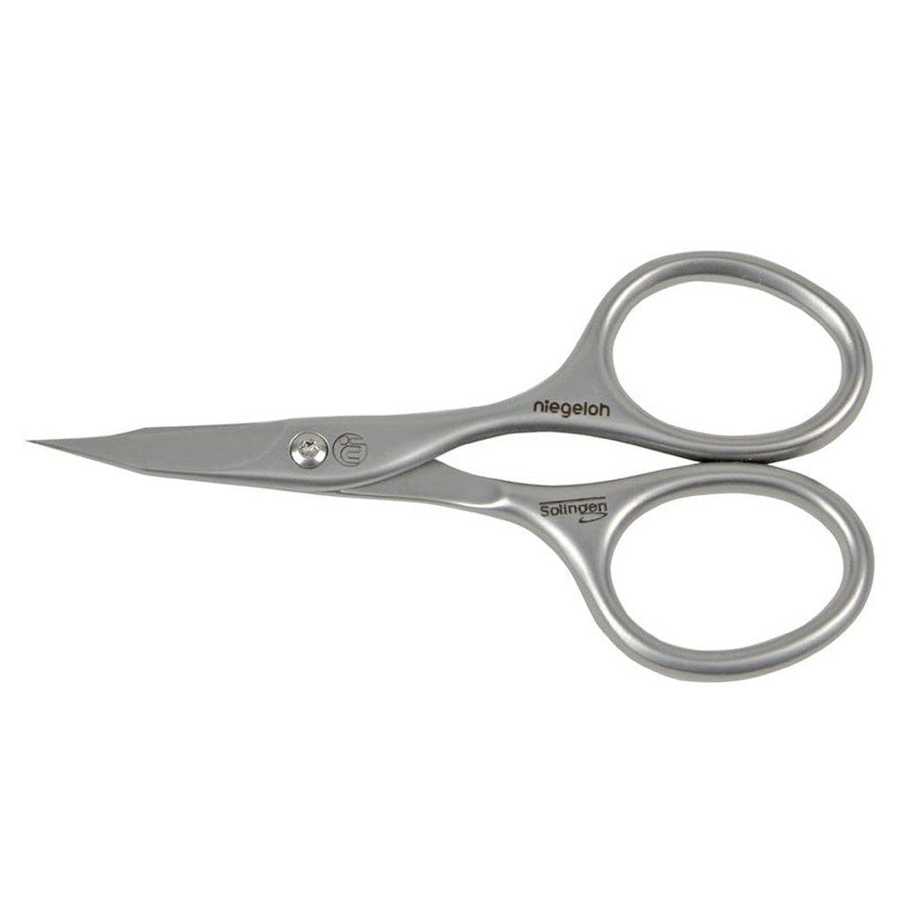 Kombinierte Schere aus Edelstahl. Mit abgerundeten Griffen und spitzer Spitze. Marke Niegeloh Solingen.