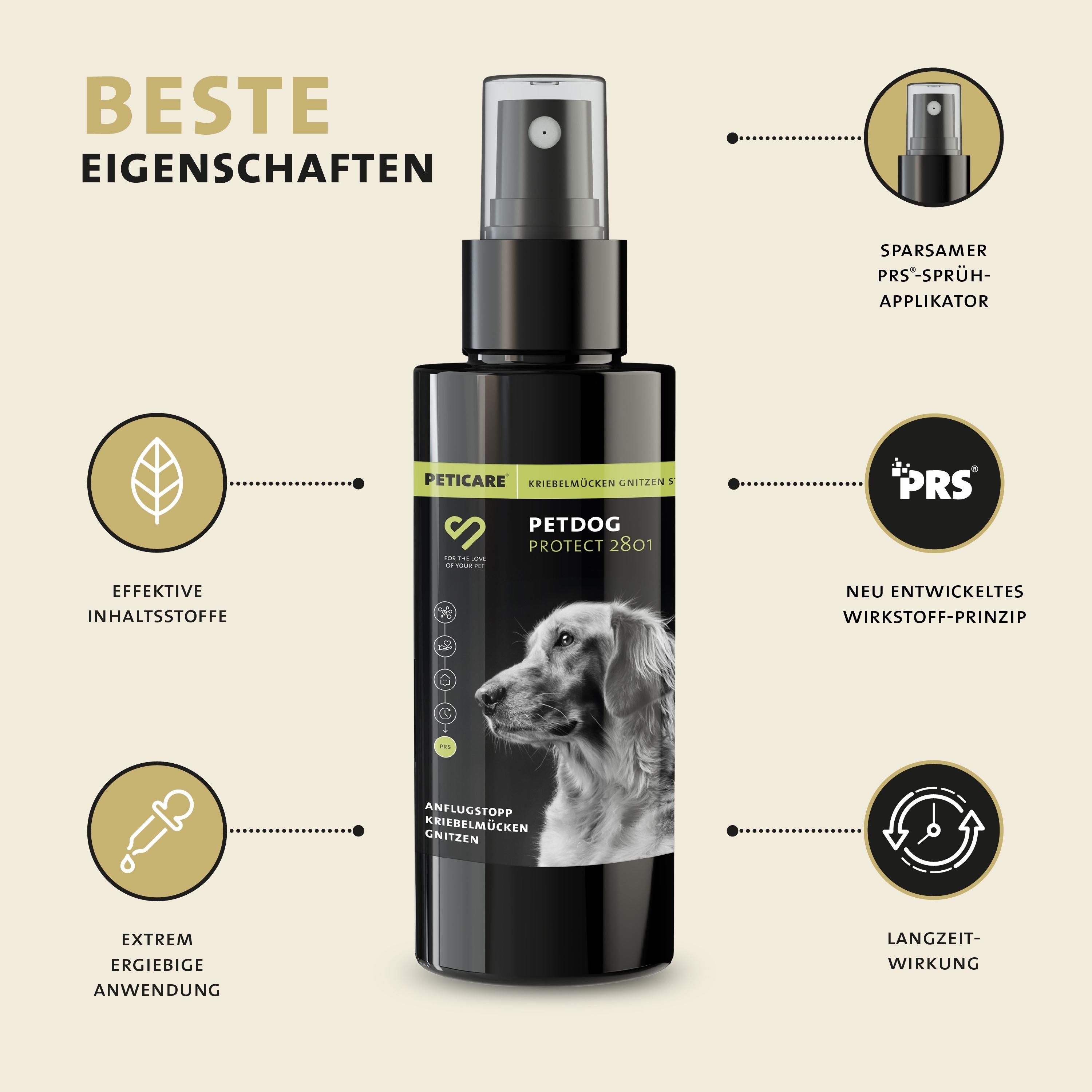 Peticare Anti-Kriebelmücken Gnitzen Spray für Hunde, Sommerekzem vorbeugen