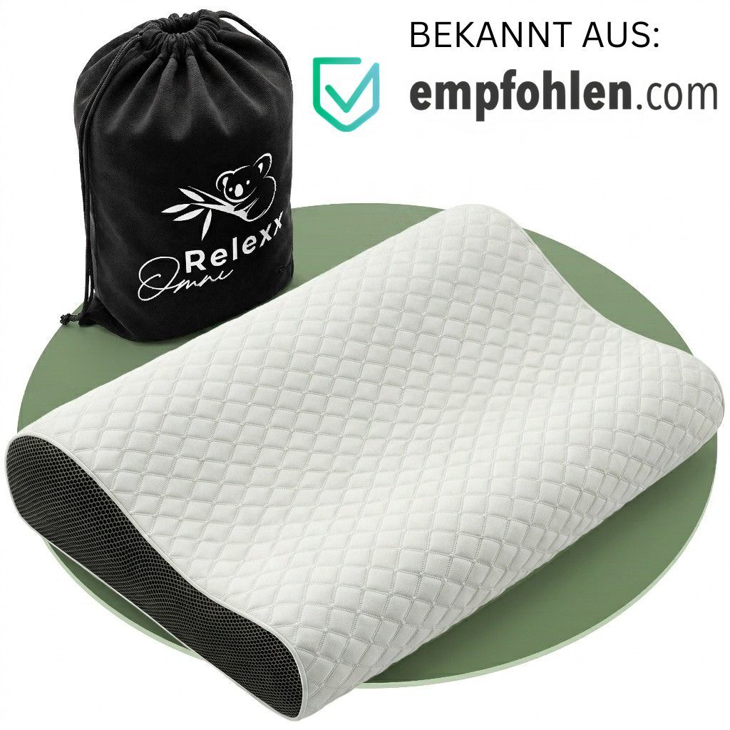 Nackenkissen mit Beutel. "Bekannt aus: empfohlen.com"-Siegel und "Relexx"-Logo.