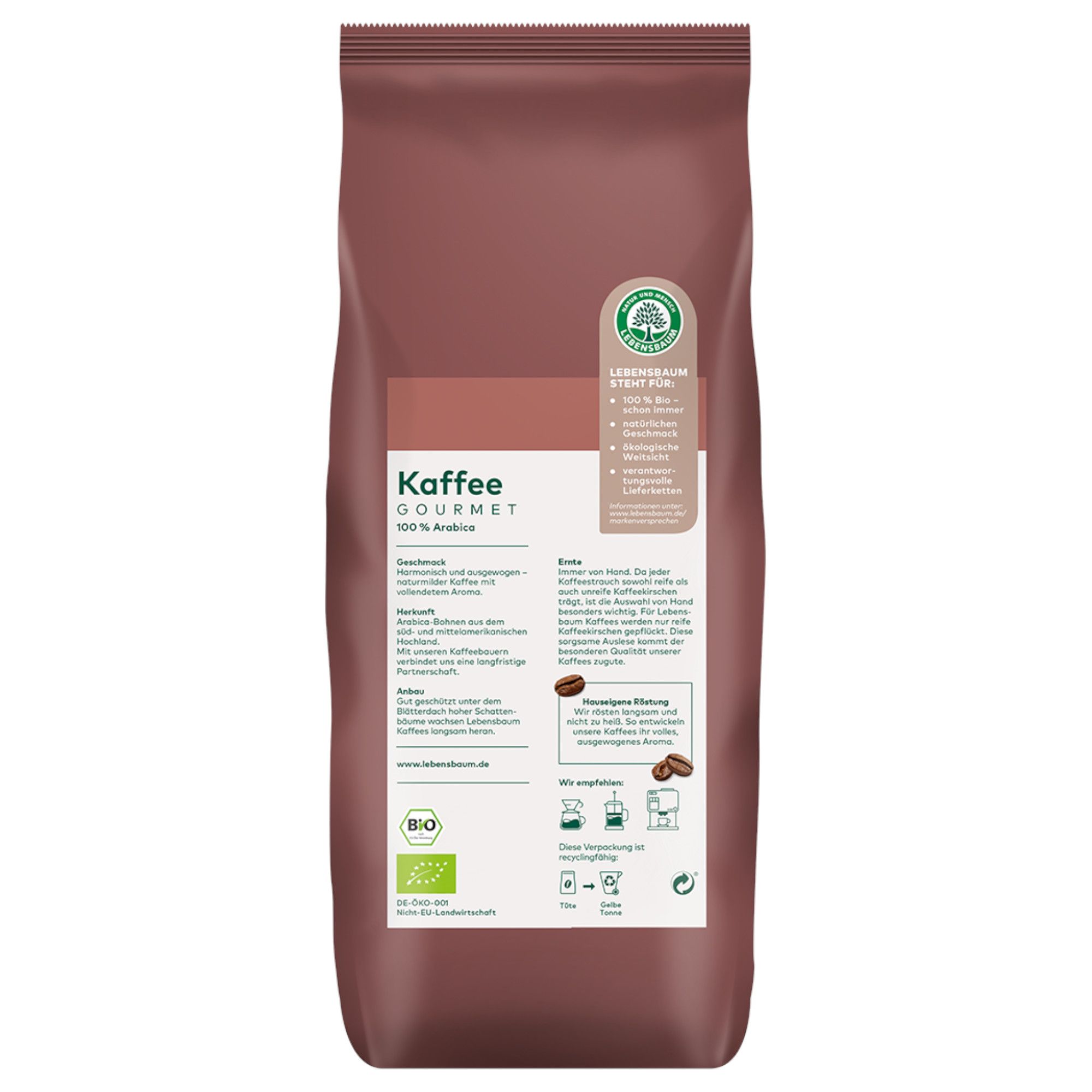 Lebensbaum Kaffee Gourmet Gemahlen Klassisch 100% Arabica Bio-Siegel.