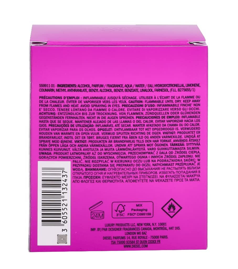 Rückseite einer rosa Schachtel mit Text. Enthält Warnhinweise und Inhaltsstoffe.