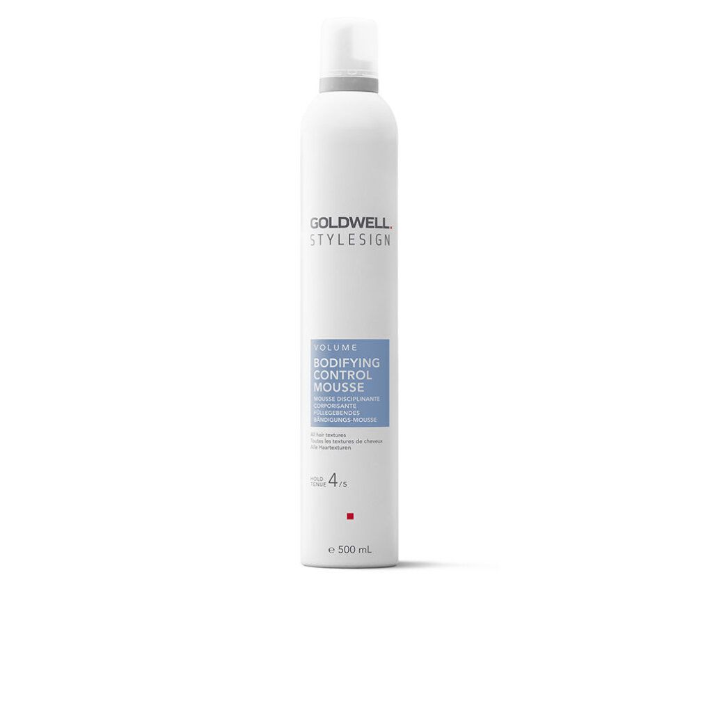 Weißes Aerosol mit Goldwell Stylesign-Logo und Produktbezeichnung. Blaue Produktinformationen. 500 ml.