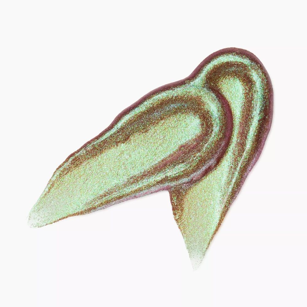 Farbprobe von flüssigem Lidschatten in Grün- und Goldtönen.