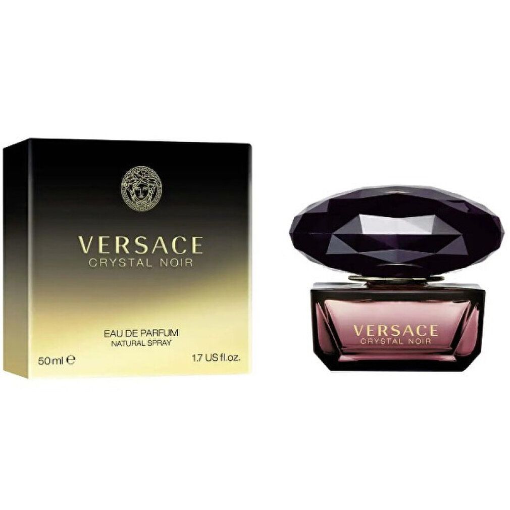 Versace Crystal Noir Eau de Parfum 50ml Flakon und gold-schwarze Verpackung.