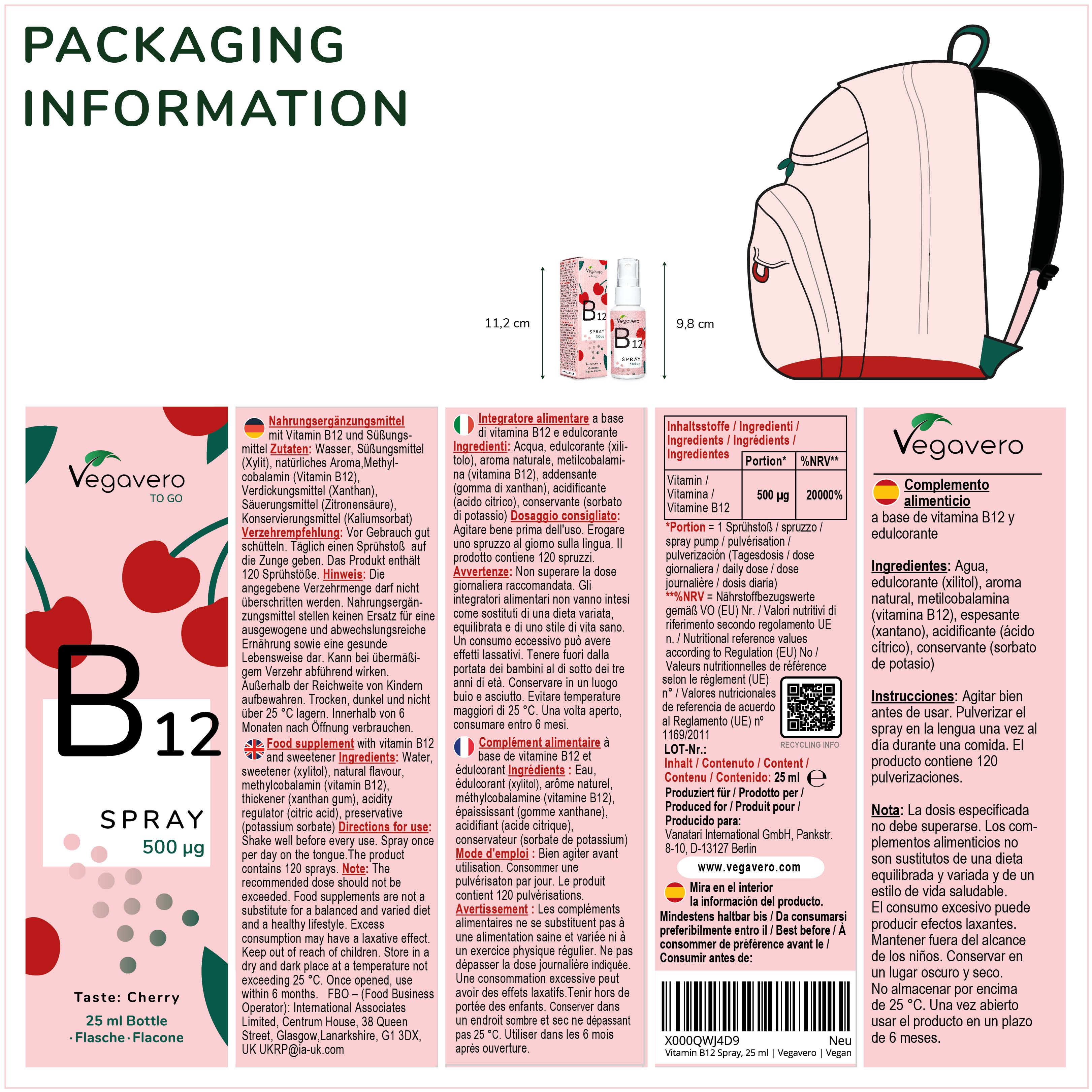 VEGAVERO Vitamin B12 Spray Cherry
