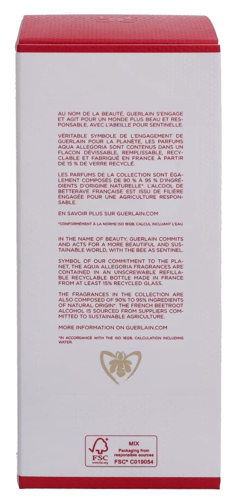 Rückseite der weißen rechteckigen Schachtel. Text über Nachhaltigkeit und Inhaltsstoffe.