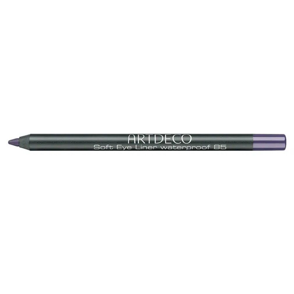 Artdeco Soft Eye Liner Waterproof 85 Damask Violet. Dunkelgrauer Stift mit violetter Spitze. Produktbeschriftung.