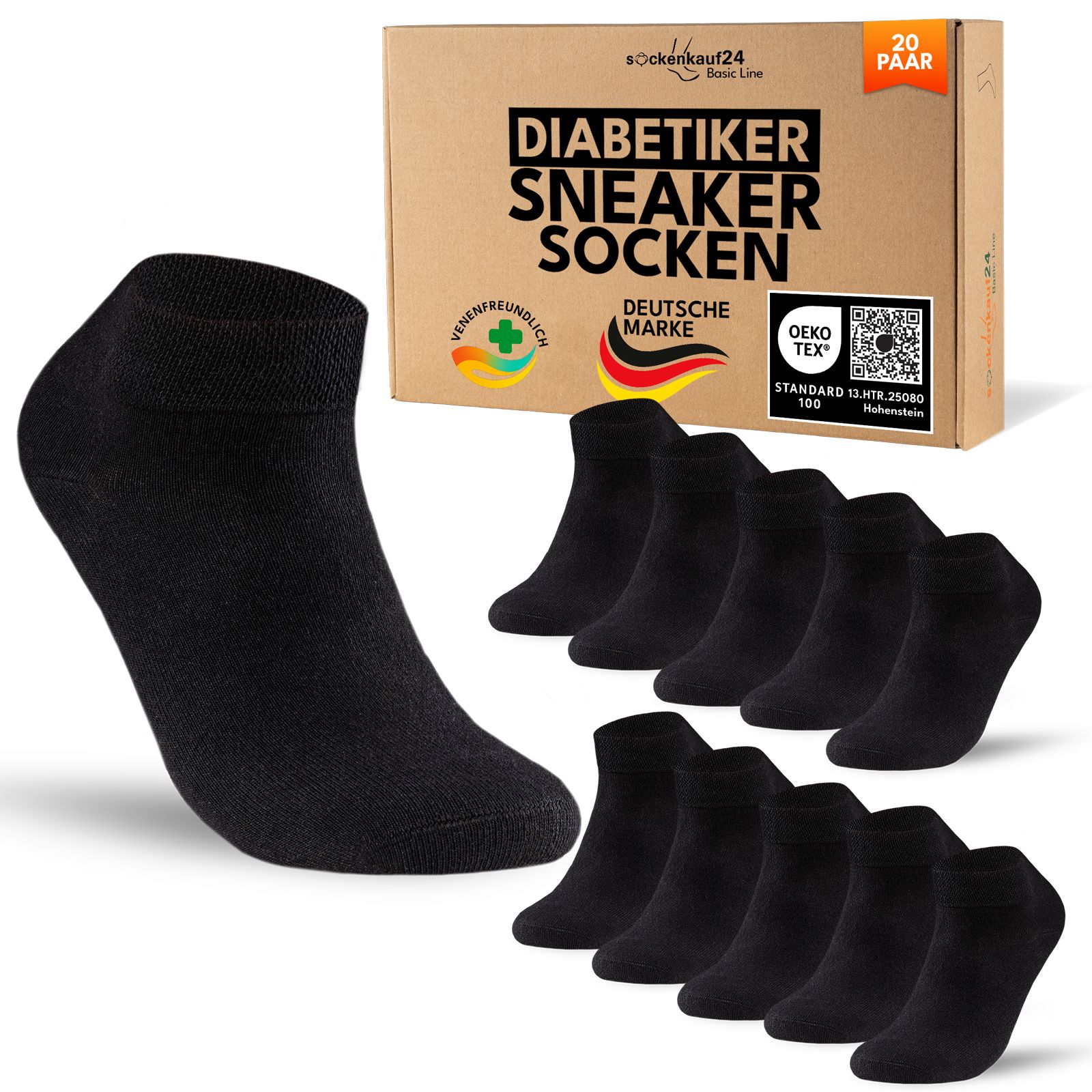 Diabetiker Sneaker Socken mit Komfortbund ohne Gummi & ohne Naht für Damen und Herren