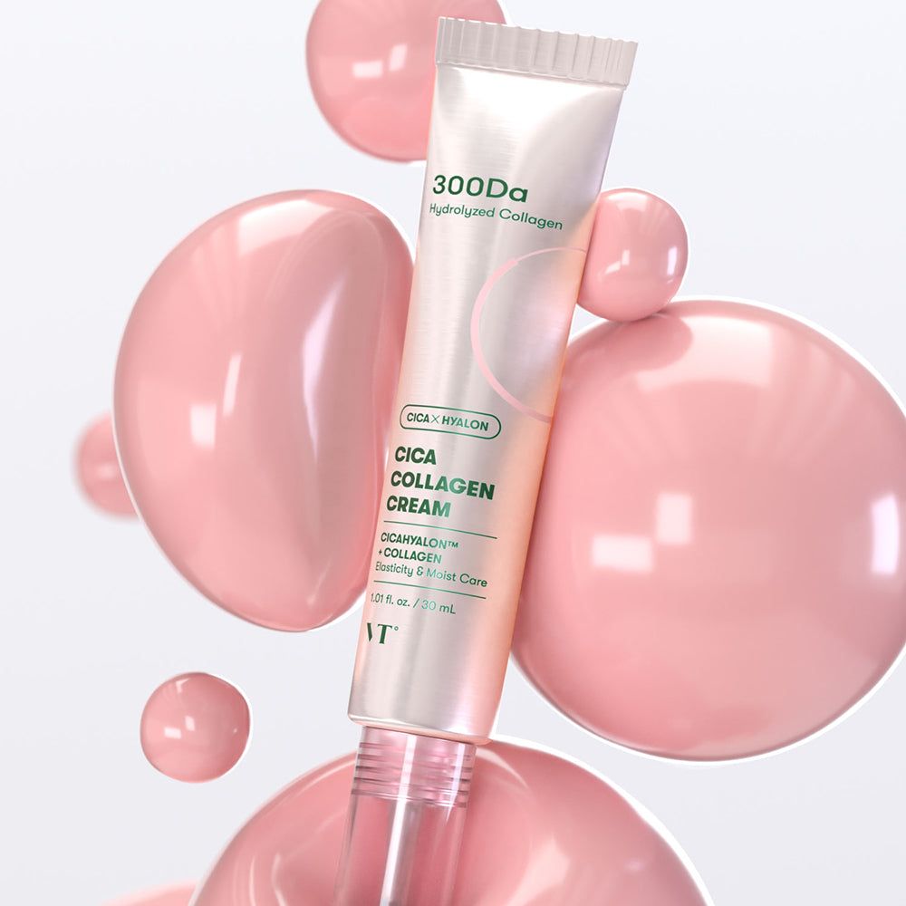 Cica Kollagen Creme Tube. Rosa Tube mit weißer Schrift. 300Da, Cica Hyalon, Kollagen, VT-Logo.