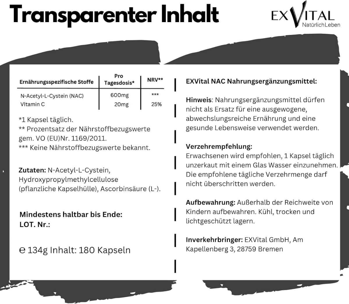 EXVital® NAC Kapseln, hochdosiert, vegan