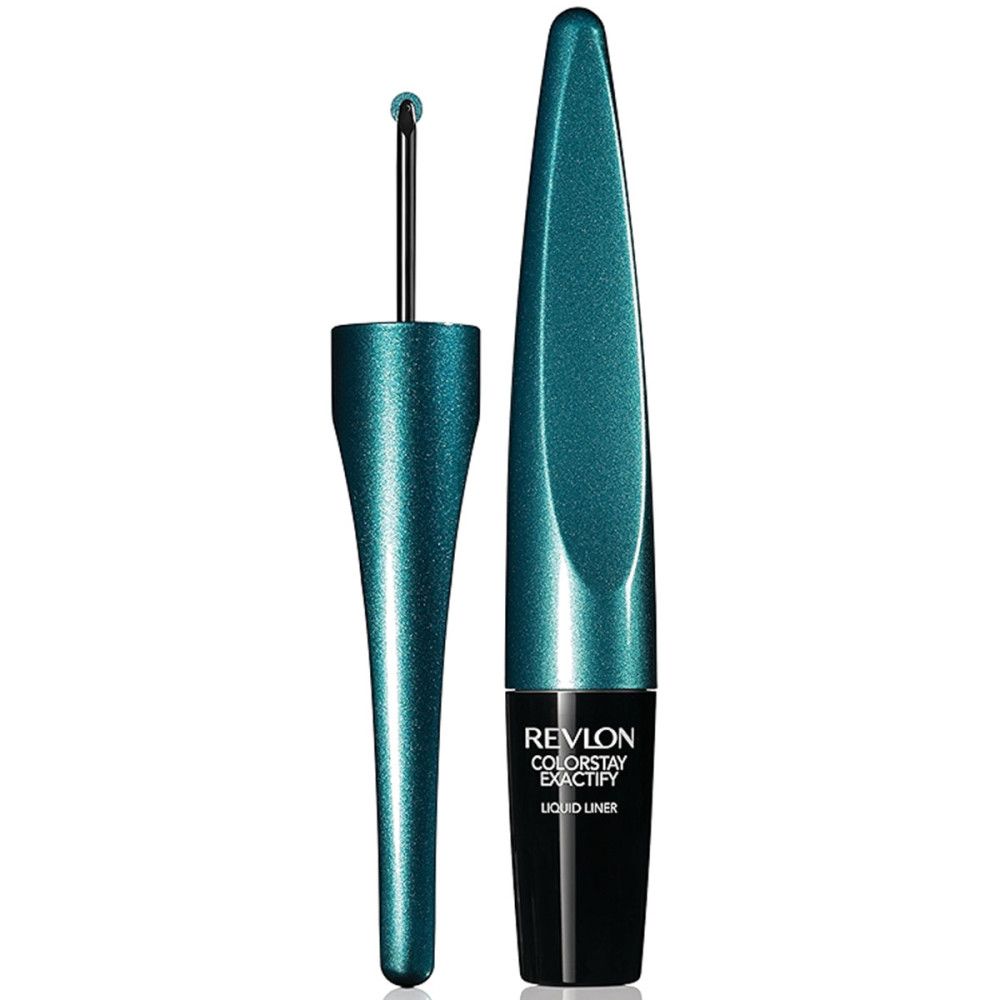 Flüssiger Eyeliner, türkis-metallisch. Schwarze Spitze und Griff. Revlon Colorstay Exactify Liquid Liner.