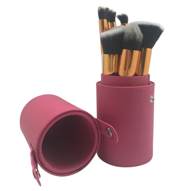 Makeup-Pinsel-Set 10-teilig im Leder-Etui - Rot