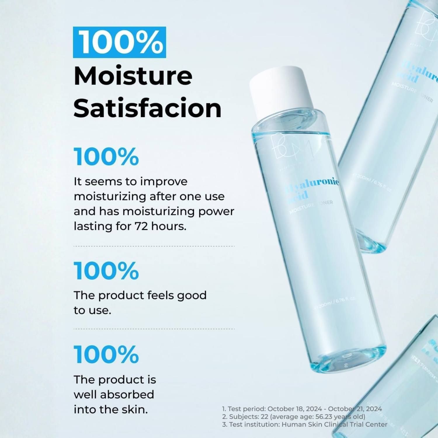 BOM Hyaluronic Acid Moisture Toner Flaschen mit 100% Feuchtigkeitszufriedenheit.