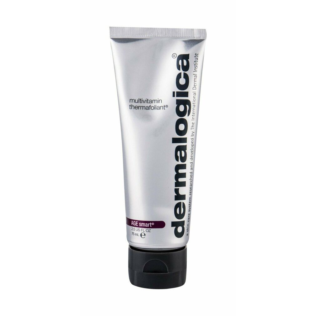 Silberne Tube mit schwarzem Verschluss. Aufschrift: 'multivitamin thermafoliant' und 'AGE smart'. Marke: dermalogica.