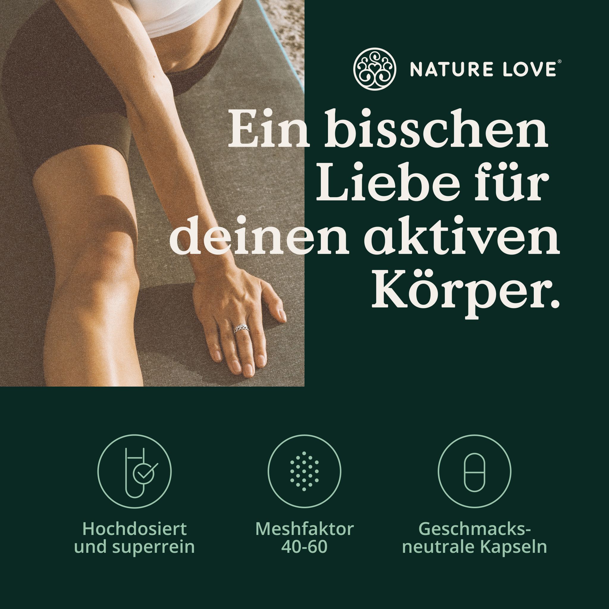 Flasche mit MSM-Kapseln, 99,9% reines MSM, vegan, 321g, mit Siegel 'Deutschland Test'.