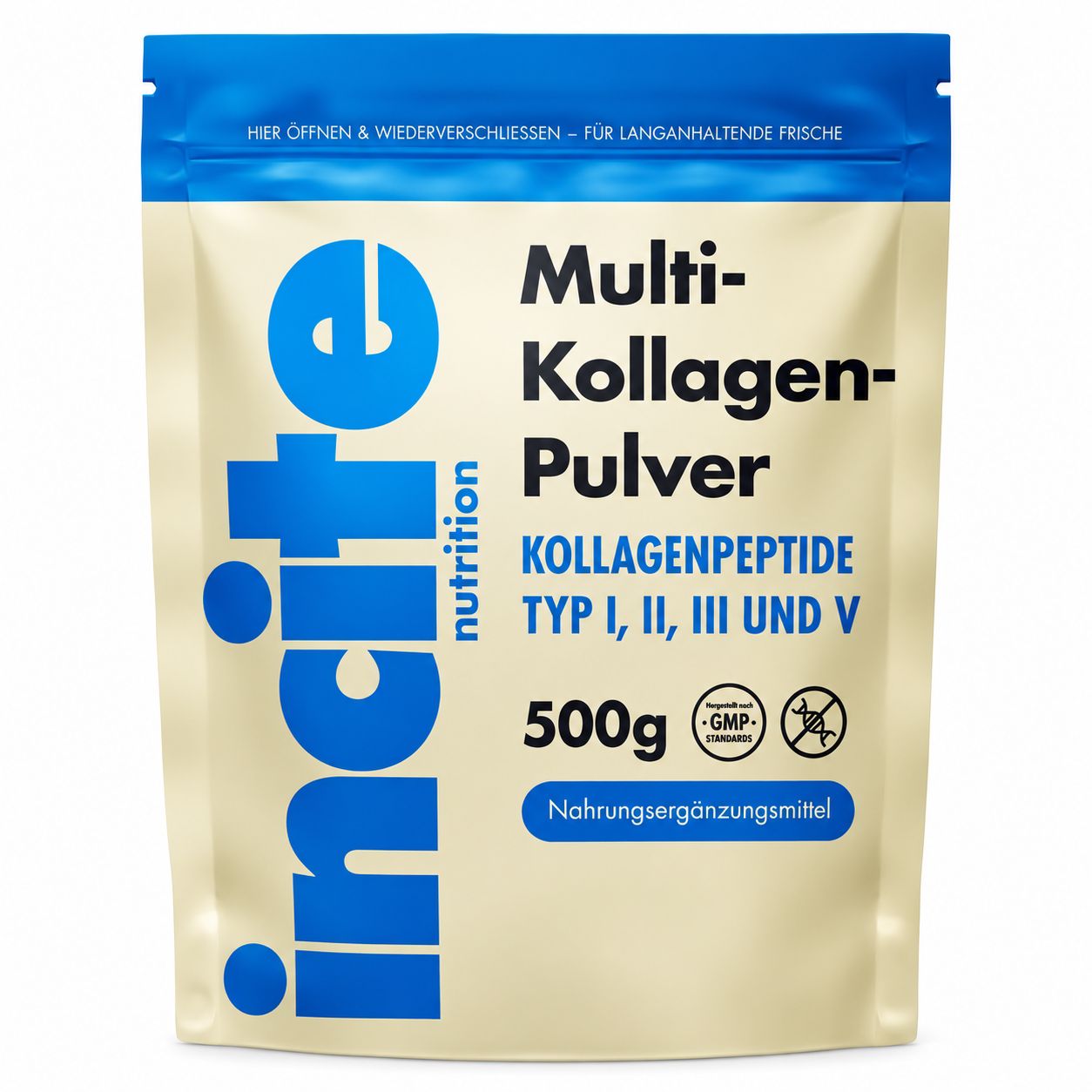 Beutel mit 500g Multi-Kollagen-Pulver von Nct Nutrition.