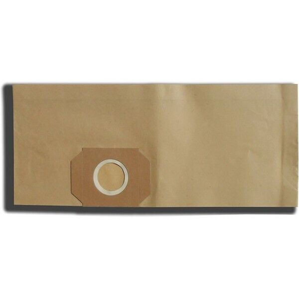 Einzelner Filterbeutel aus Papier. Beige. Mit rundem Loch und weißem Ring. Für Staubsauger.