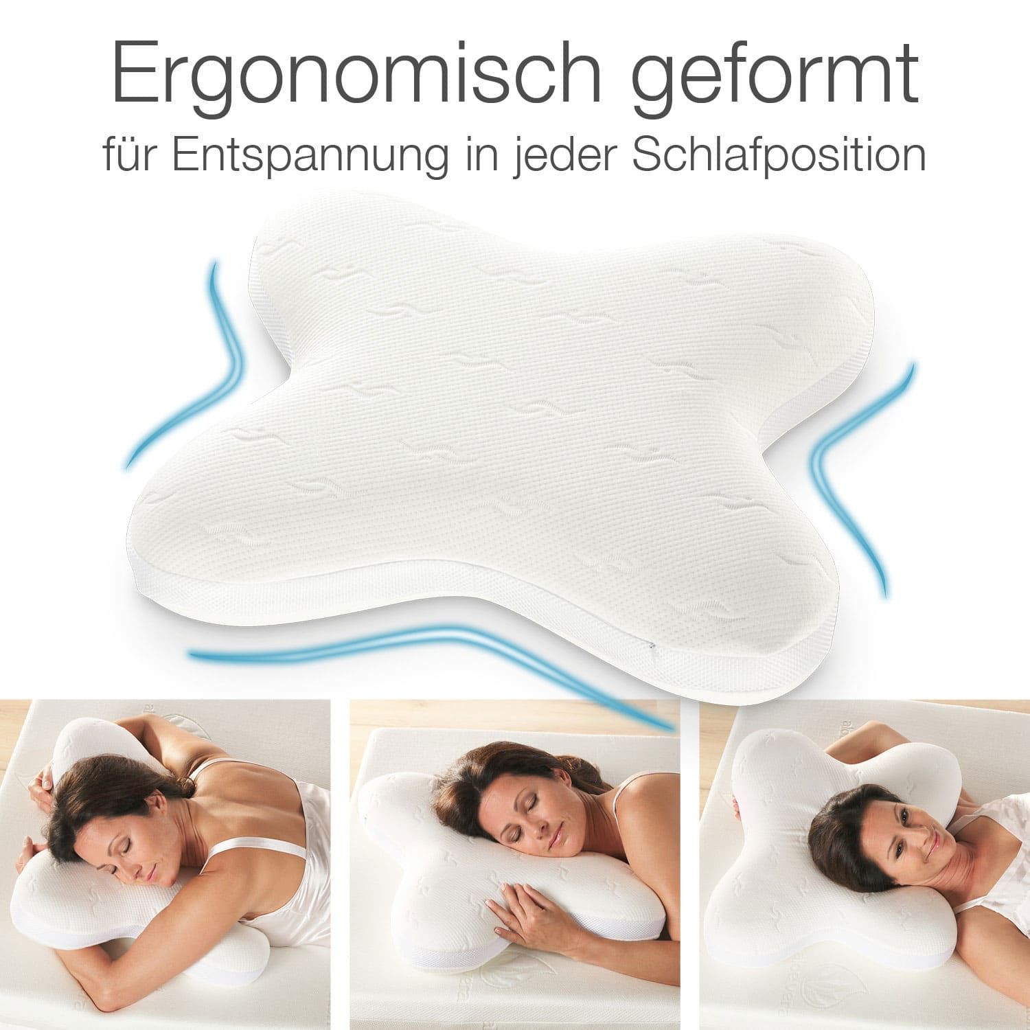 ELONEO Schlafkissen Visko-Schmetterlingskissen, körperangepasste Form, 52x12x62 cm, waschbarer Bezug