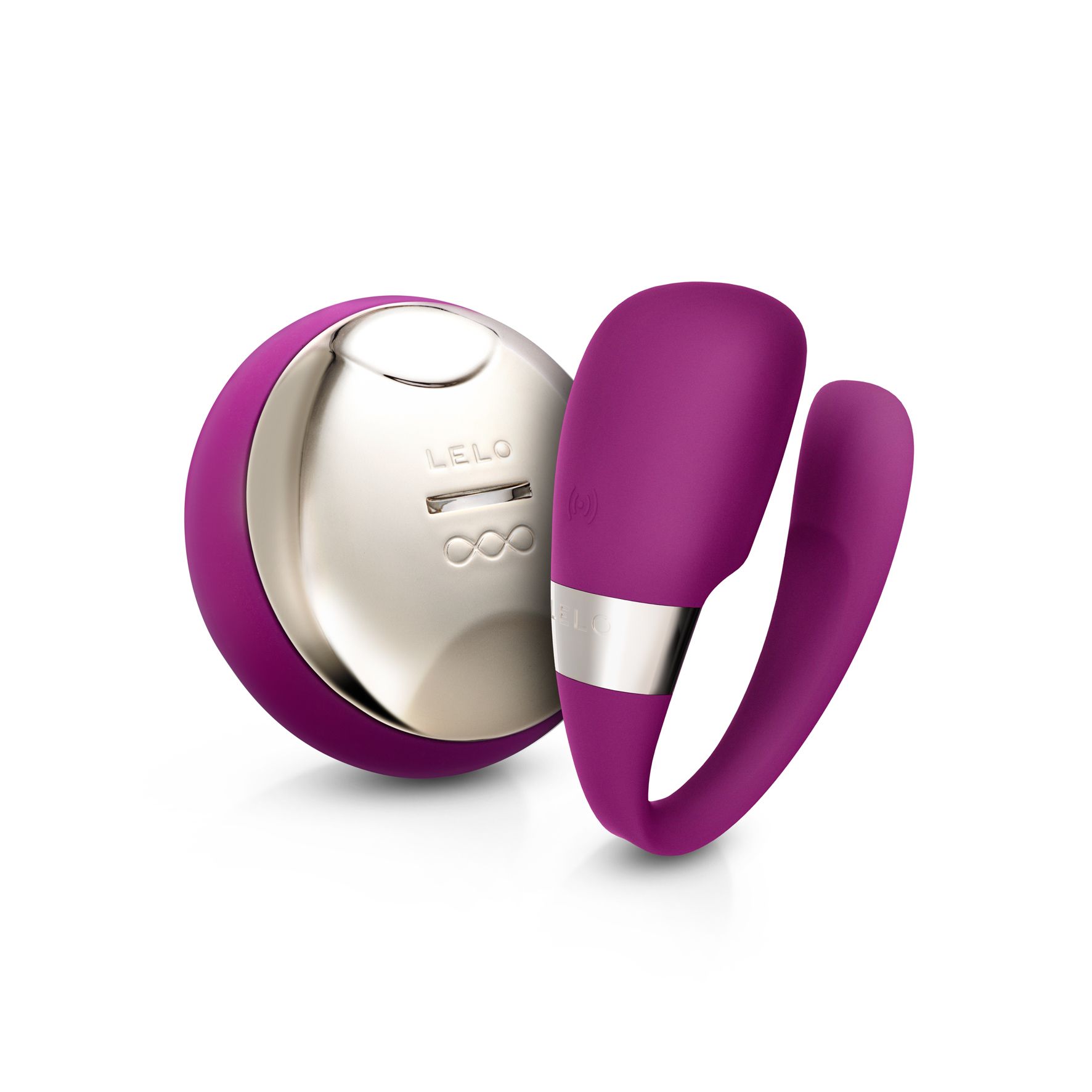 Lila Couples Massager mit Fernbedienung, isoliert.