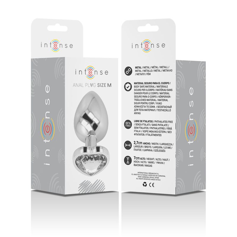 Verpackung von Intense Anal Plug. Produktbild, Text, Logo. Zwei Ansichten der Verpackung.