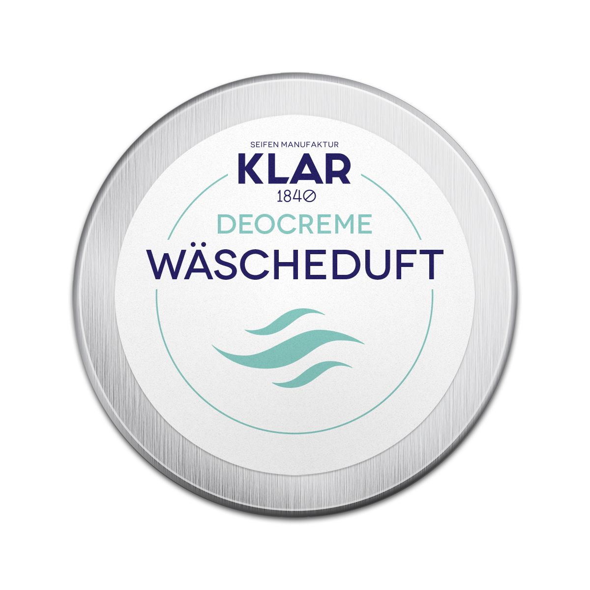 Eine silberne Dose mit der Aufschrift "KLAR DEOCREME WÄSCHEDUFT".