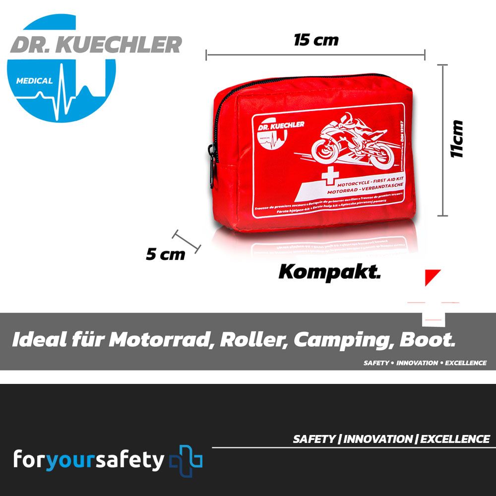 Motorrad Verbandtasche – Verbandskasten Mini – Erste Hilfe Set – Dr. Kuechler Medical® – EU konform