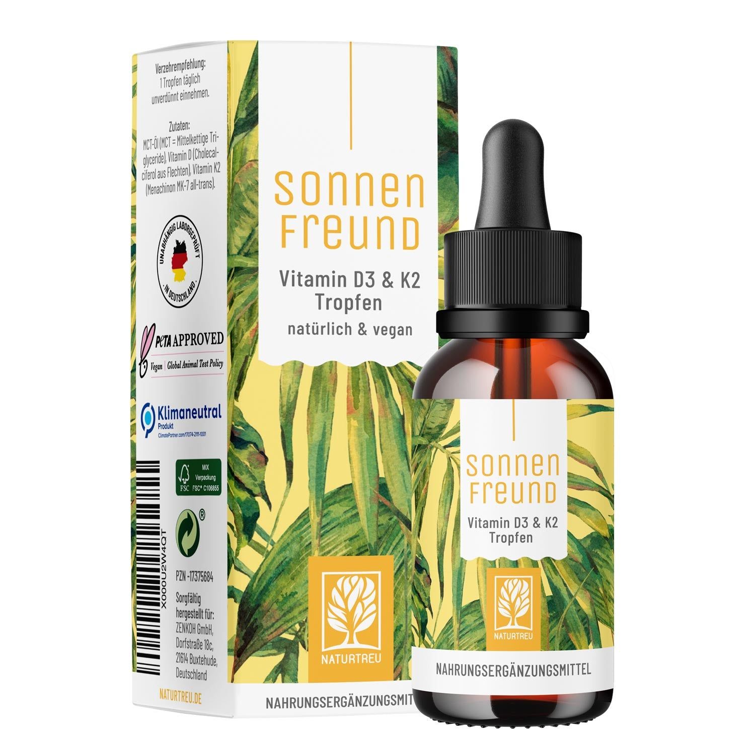 Vitamin D3 K2 Tropfen vegan - Sonnenfreund - NATURTREU®